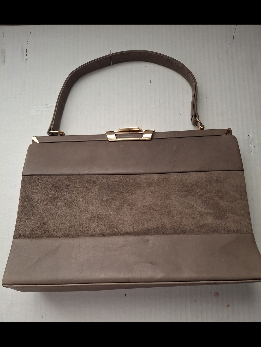 Shoeman K Lau Classic Structured Taupe Women’s Handbag Gold Hardware Vintage